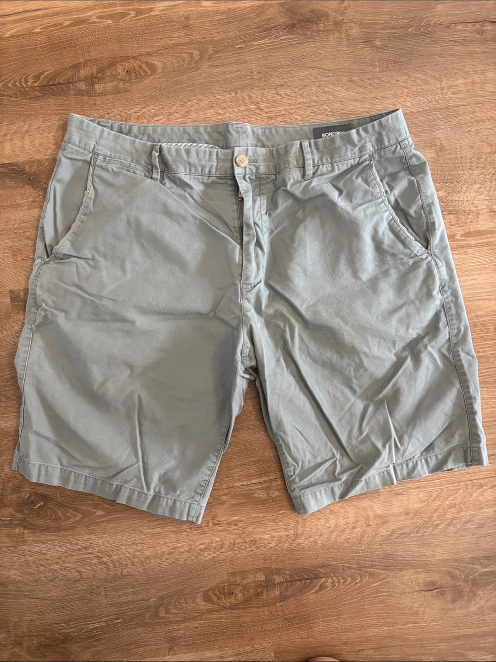 Bonobos Men's Sage Green/Blue Flat Front Shorts - Lightweight Chino